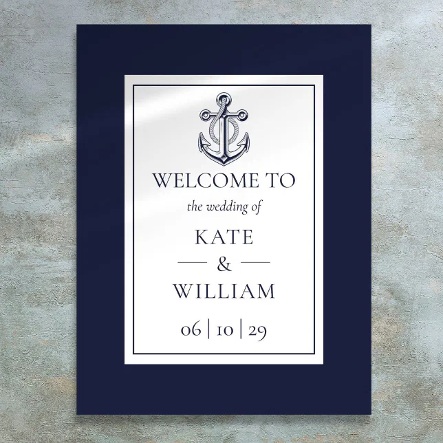 Nautical Anchor Navy Blue Wedding Welcome Sign | Zazzle