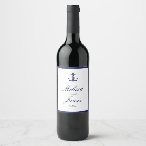 Nautical Anchor Navy Blue Wedding Wine Label