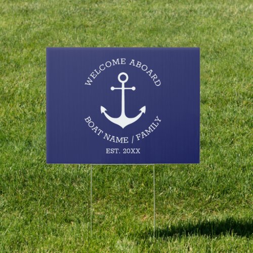 Nautical anchor Navy Blue Welcome Aboard custom Sign