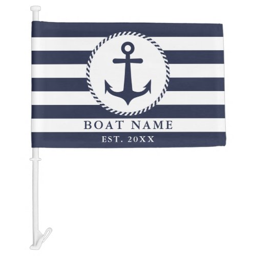 Nautical Anchor Navy Blue White Boat Name Car Flag