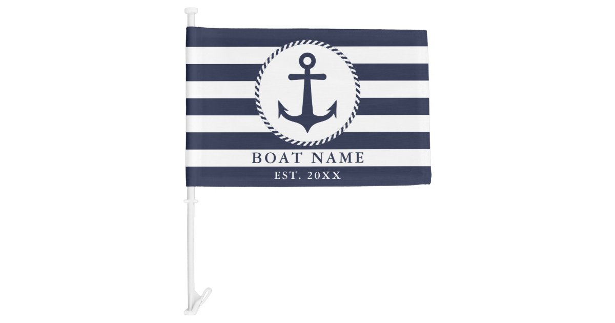 Nautical Anchor Navy Blue White Boat Name Car Flag Zazzle