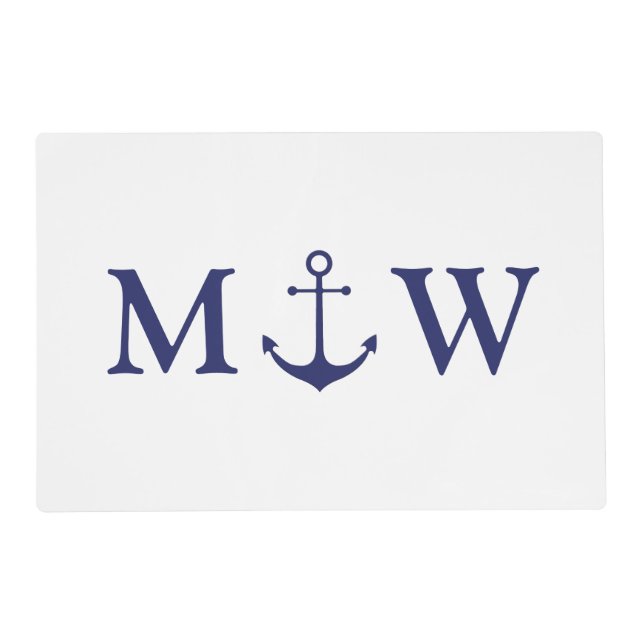 Nautical anchor navy blue white couple monogram placemat (Front)