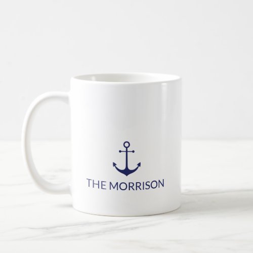 Nautical anchor navy blue white Custom Boat Name  Coffee Mug