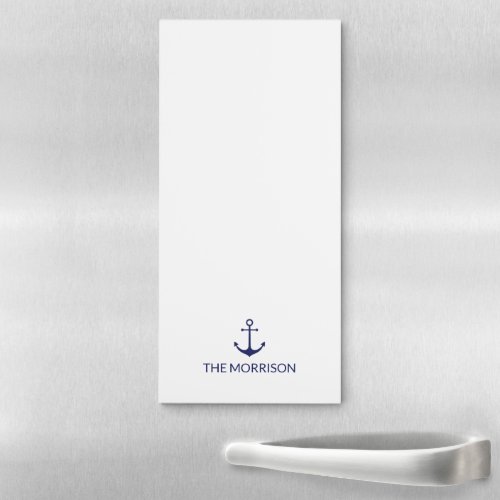 Nautical anchor navy blue white custom boat name magnetic notepad
