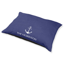 Nautical anchor navy blue white custom Boat Name  Pet Bed