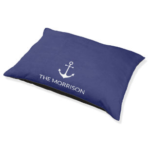 Nautical anchor navy blue white custom Boat Name Pet Bed