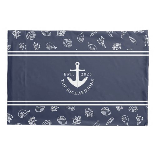 Nautical Anchor Navy Blue White Custom Name Pillow Case