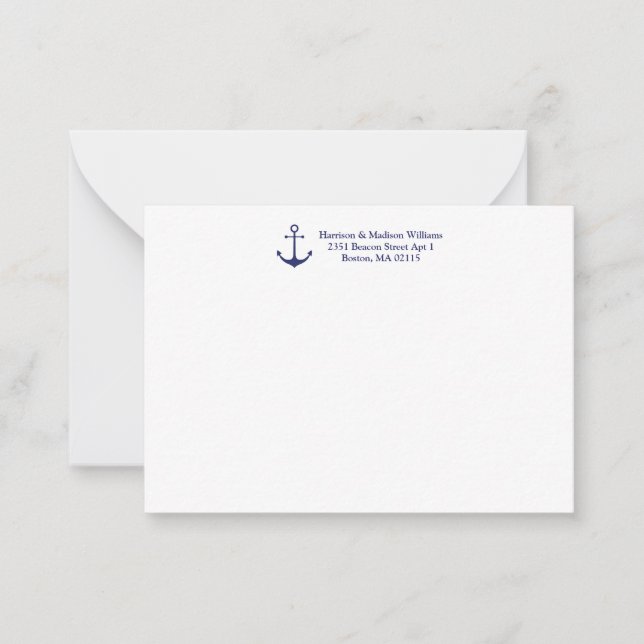 Nautical anchor navy blue white custom note card (Front)