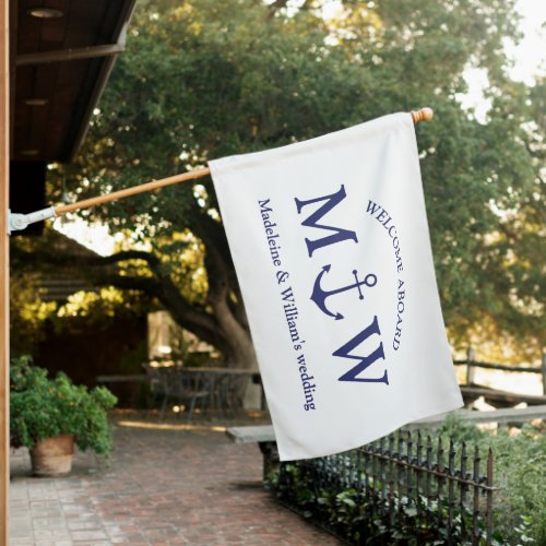 Nautical anchor navy blue white initials wedding house flag