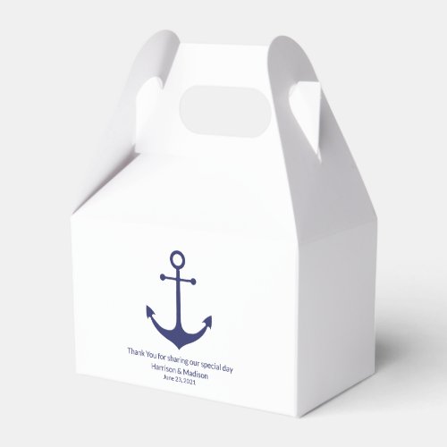 Nautical anchor navy blue white minimalist wedding favor boxes