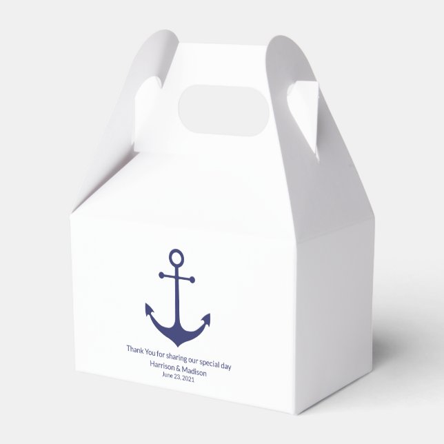 Nautical anchor navy blue white minimalist wedding favor boxes (Front Side)