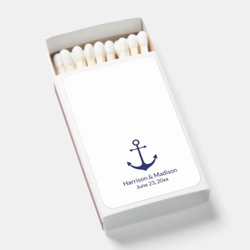 Nautical anchor navy blue white minimalist wedding matchboxes