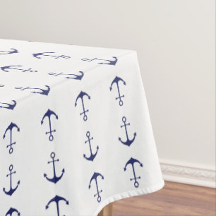 Nautical anchor navy blue & white modern pattern  tablecloth