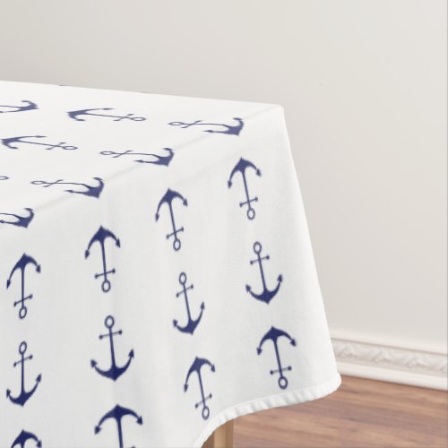 Nautical anchor navy blue  white modern pattern  tablecloth