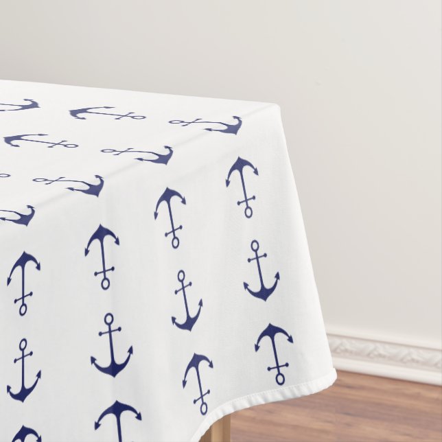 Nautical anchor navy blue & white modern pattern  tablecloth (In Situ)