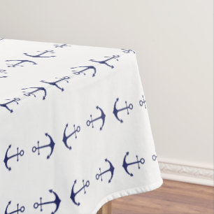 Nautical anchor navy blue & white modern pattern tablecloth