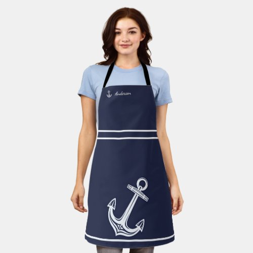 Nautical  anchor navy blue white monogram name  ap apron