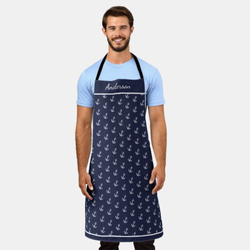 Nautical  anchor navy blue white monogram name  apron