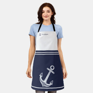 Nautical anchor navy blue white monogram name apron