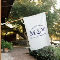 Nautical anchor navy blue white monogram wedding