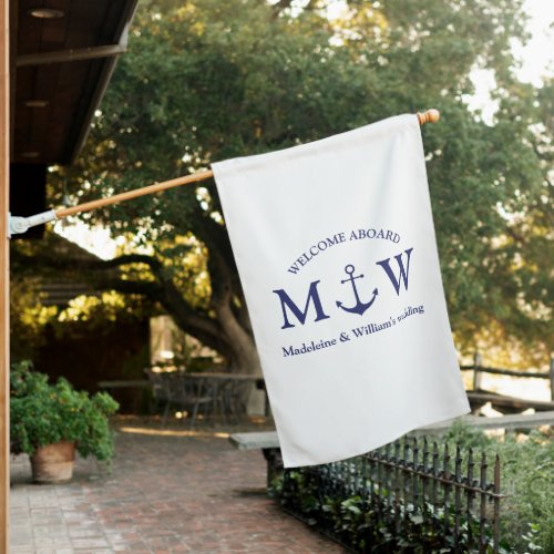 Nautical anchor navy blue white monogram wedding house flag