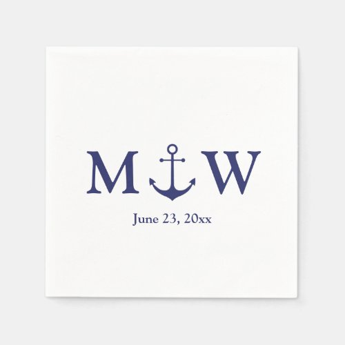 Nautical anchor navy blue white monogram wedding napkins