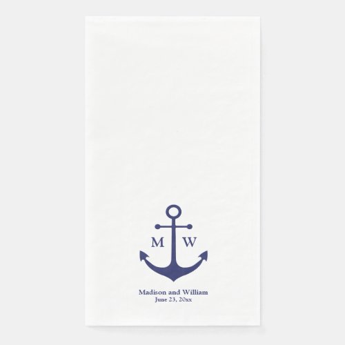 Nautical anchor navy blue white monogram Wedding Paper Guest Towels