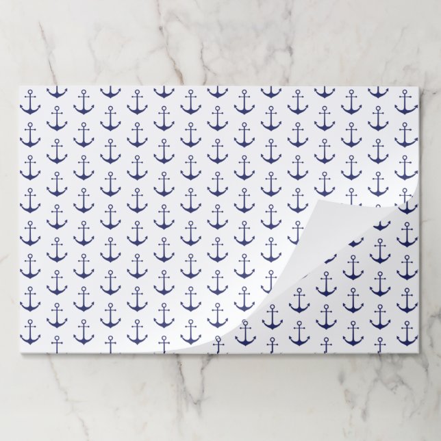 Nautical anchor navy blue & white paper placemats (Folded)