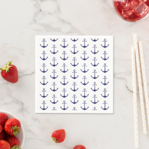 Nautical anchor navy blue white pattern coastal napkins