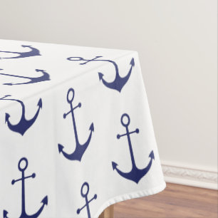 Nautical anchor navy blue & white pattern coastal  tablecloth
