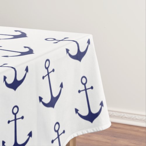 Nautical anchor navy blue  white pattern coastal  tablecloth
