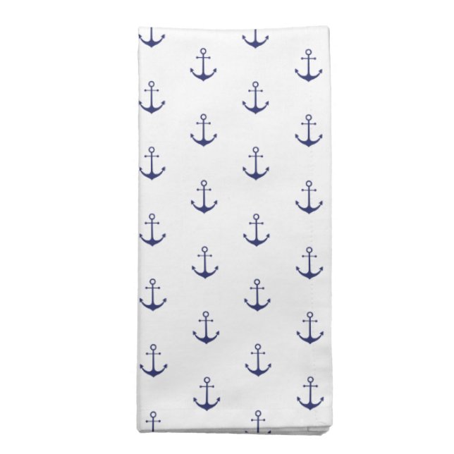 Nautical anchor navy blue white pattern elegant cloth napkin (Folded)