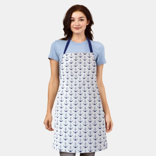 Nautical anchor navy blue  white pattern modern apron