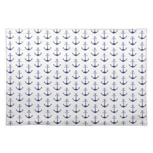 Nautical anchor navy blue white pattern modern cloth placemat