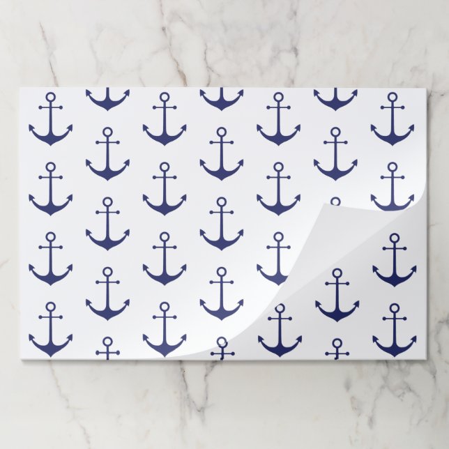 Nautical anchor navy blue white pattern placemats (Folded)