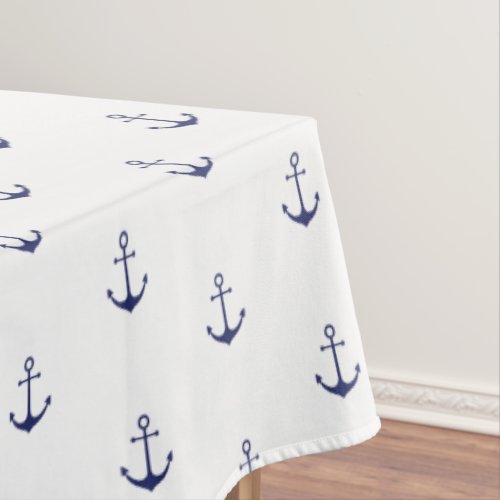 Nautical anchor navy blue  white pattern seaside tablecloth