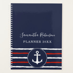 Nautical Anchor Navy Blue White Red 2024 Planner