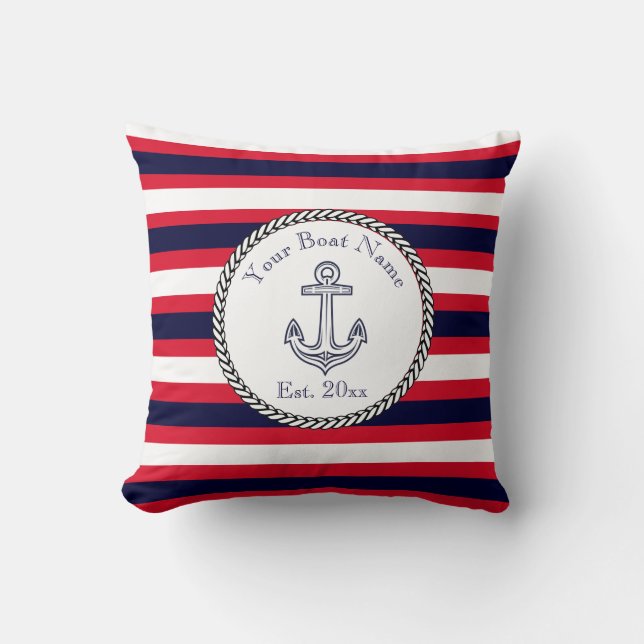 Nautical Anchor Navy Blue White Red stripes Throw  Pillow (Front)
