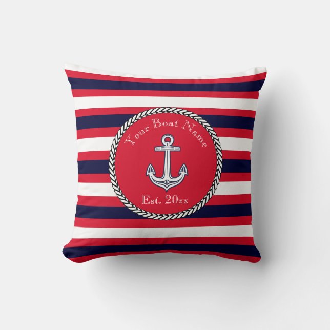 Nautical Anchor Navy Blue White Red stripes Throw  Throw Pillow (Front)