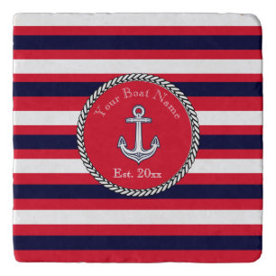 Nautical Anchor Navy Blue White Red stripes Throw Trivet