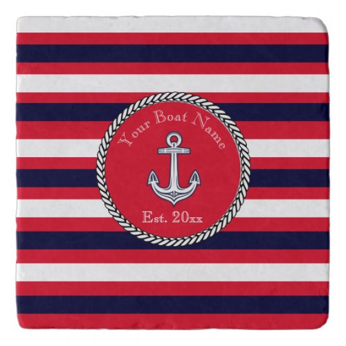 Nautical Anchor Navy Blue White Red stripes Throw  Trivet