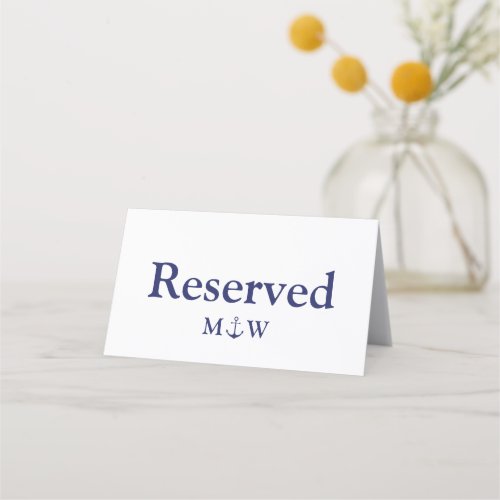 Nautical anchor navy blue white reserved Wedding  Place Card