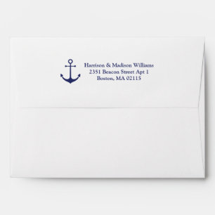 Nautical anchor navy blue white Return Address Envelope