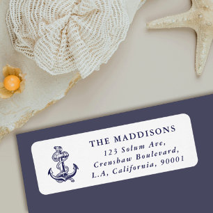 Nautical Anchor Navy Blue & White Return Address Label