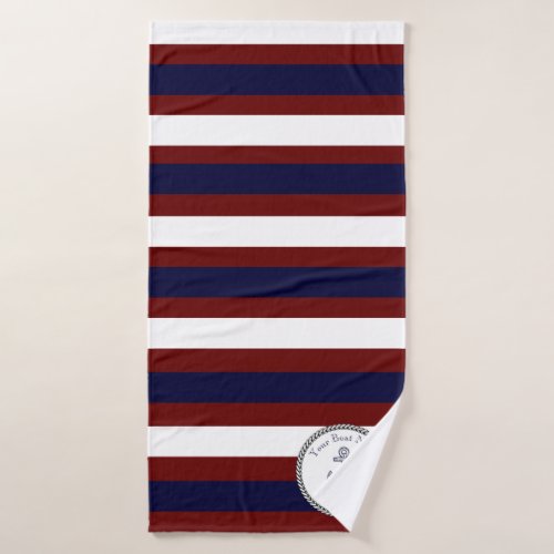 Nautical Anchor Navy Blue  White Rust Red stripe Bath Towel