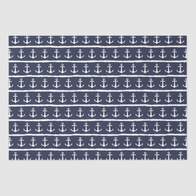 Nautical Anchor Navy Blue White Tissue Paper (Front)