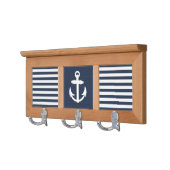 Nautical Anchor Navy Blue/White Wall Mounted Coat Rack (Left)
