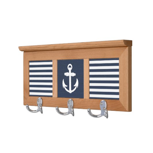 Nautical Anchor Navy Blue/White Wall Mounted Coat Rack (Left)