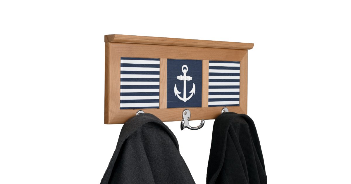Nautical Anchor Navy Blue/White Wall Mounted Coat Rack Zazzle