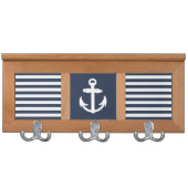 Nautical Anchor Navy Blue/White Wall Mounted Coat Rack (Front)